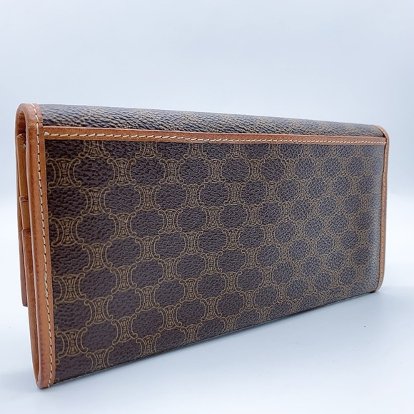 CELINE Macadam Long Wallet Flap Button Leather Wallet in Light Brown - Picture 6 of 14